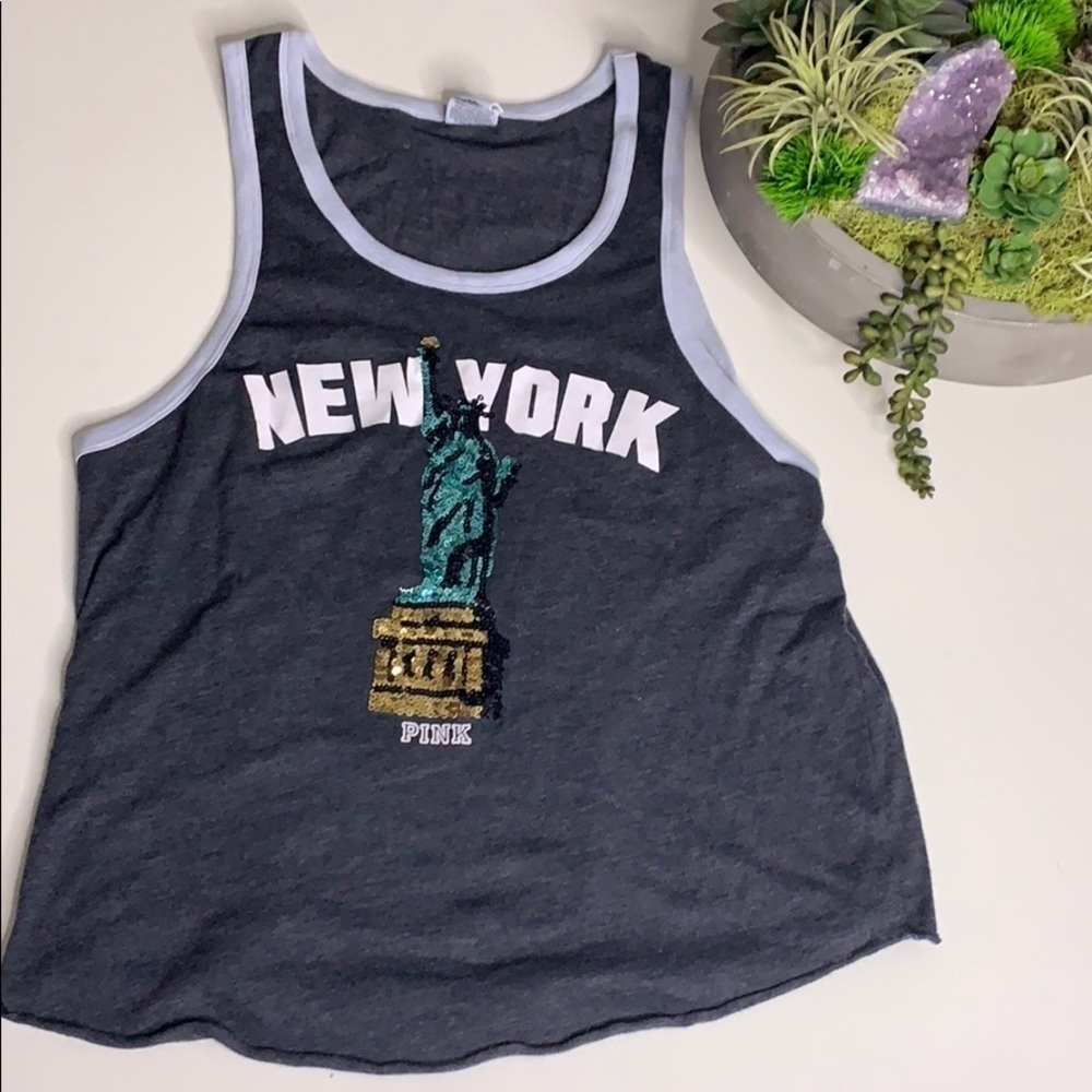 Rare Victoria Secret Pink Statue of Liberty sequin embellished tank top small
